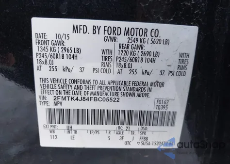 2015 Ford Edge Sel из США, поврежденный, VIN 2FMTK4J84FBC05522